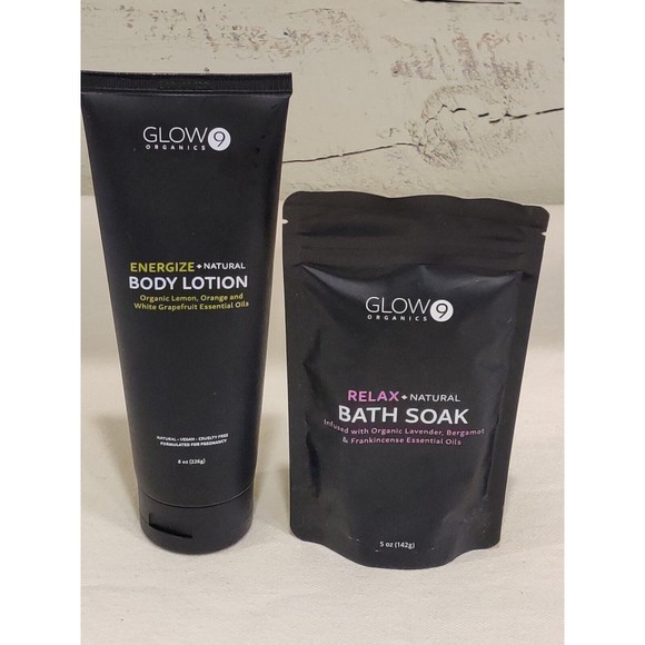 Glow 9 Organics Lemon Orange, Grapefruit Body Lotion 8 oz Vegan + 5 Oz Bath Soak - Picture 1 of 5